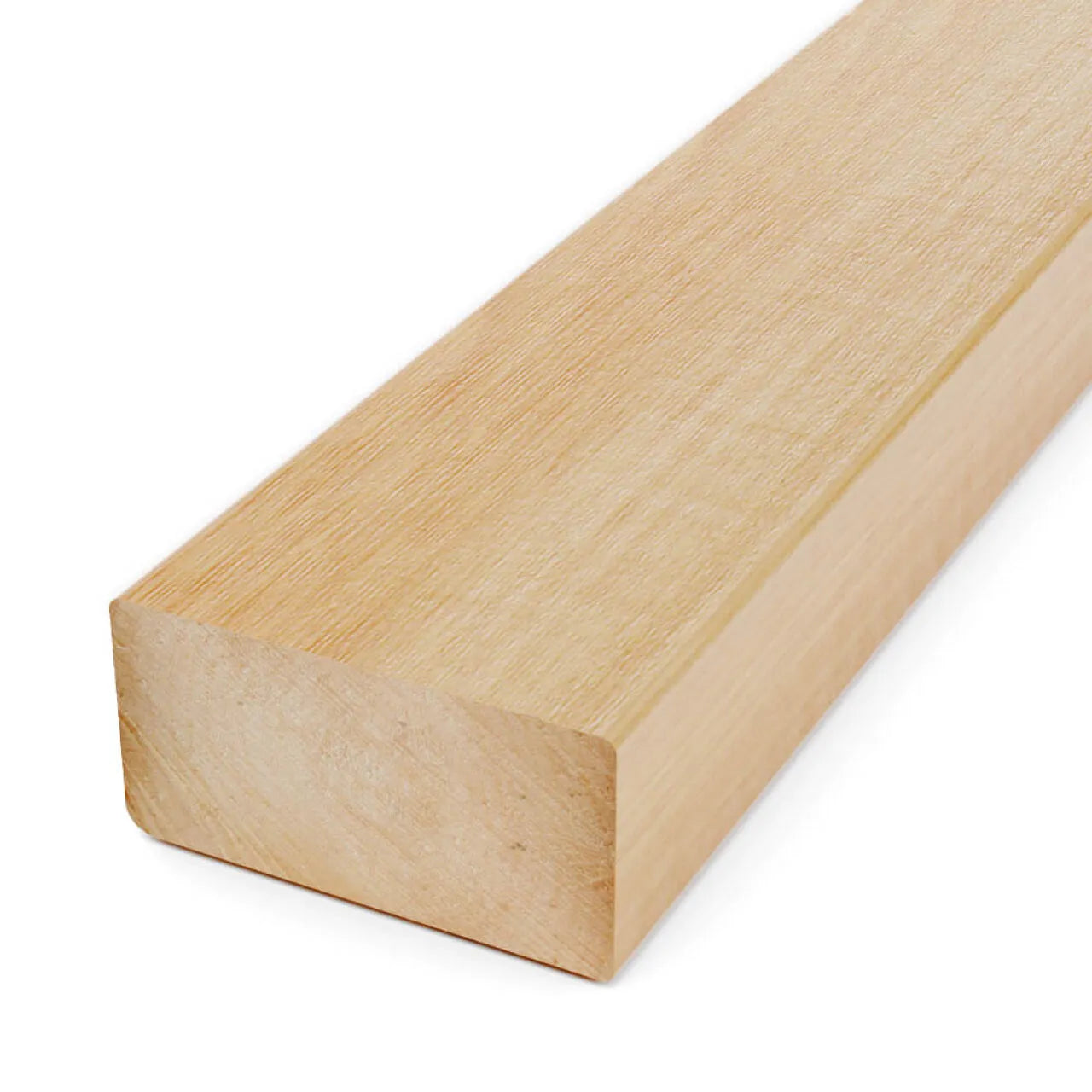 A close-up of Go Builds 2 in. x 10 in. x 8 ft. Framing Lumber shows its smooth, natural finish and kiln-dried quality with slightly rounded edges and visible wood grain, positioned diagonally on a white background.